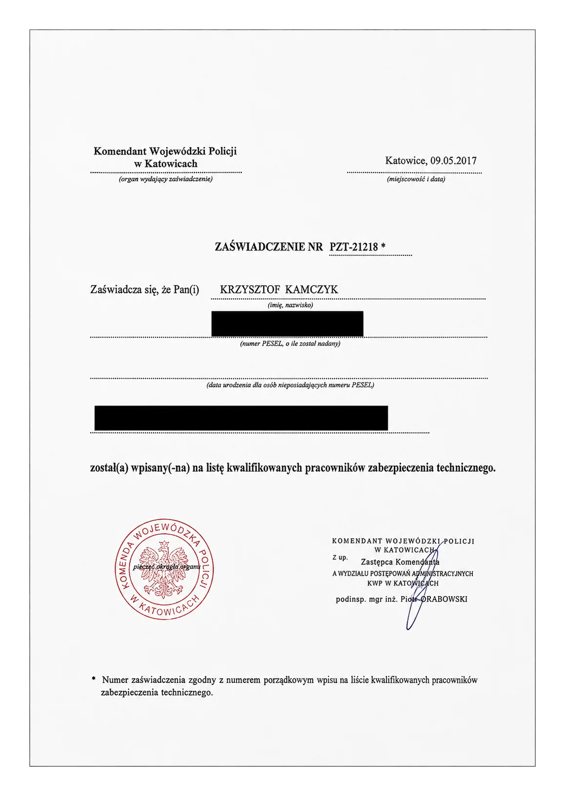 Kwalifikowany Pracownik Zabezpieczenia Technicznego